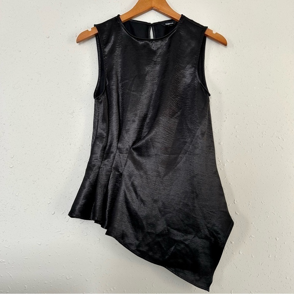 Express Black Shimmery Sleeveless Asymmetrical Blouse Small Shiny